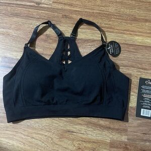 Black Women's Sports Bra with Lattice Detail